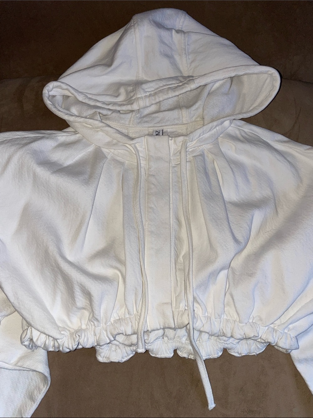 Zara White Cropped Puffer Hoodie for Kids